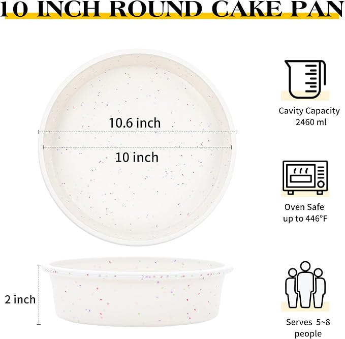 10 inch Silicone Round Cake Pans with Metal Reinforced Frame, Nonstick Cake Molds for Baking, BPA Free Set of 2 (Cream)