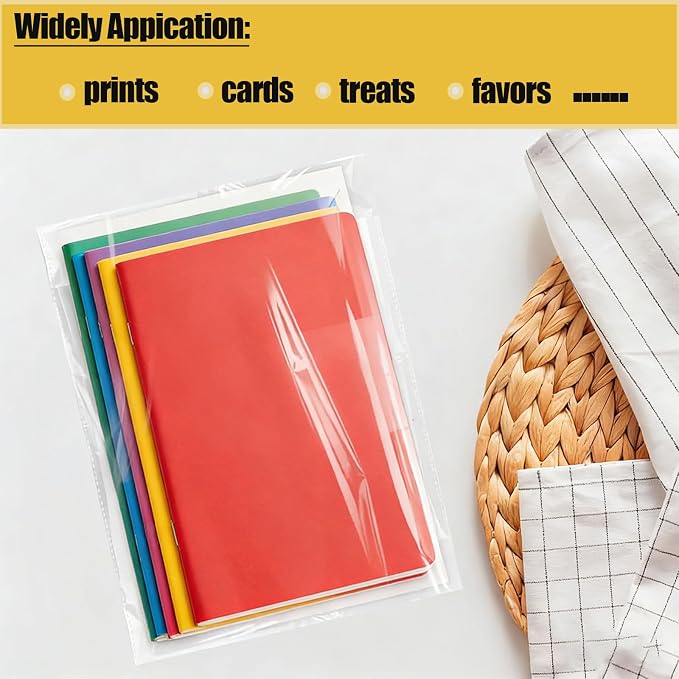 Nobranded 100 pcs Clear 5" x 7" Self Seal Cello Cellophane Bags Resealable Poly Bags 2.8 mils for Cookie, Candy, Gift Bakery, Prints, Photos, Cards & Envelopes, Party Decorative