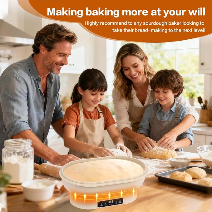 Electric Heating Bread Proofing Basket, 2L Large Capacity Electric Thermostatic Silicone Batter Bowl, Auto Warming On/Off, Collapsible Design, Perfect for Sourdough Starter & Artisan Baking