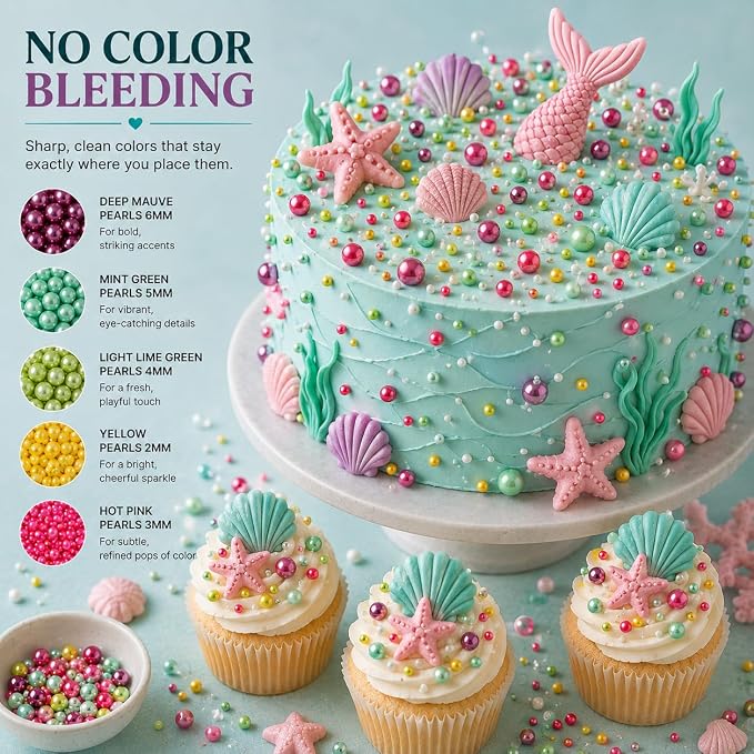 Confect Pearl Sprinkles – Tropical Summer 5 Pack Dragees Mix (Purple, Teal, Sea Green, Yellow & Bright Pink) – Fun & Festive Cake and Cupcake Decorations – Vegan, Gluten-Free, Nut-Free, Soy-Free, Dairy-Free, Palm Oil-Free, No Artificial Dyes- 5 Oz