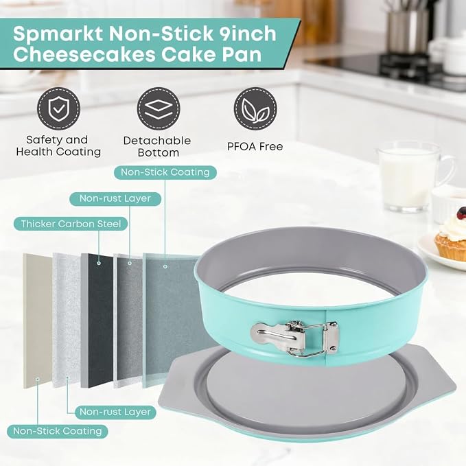 9 Inch Springform Pan, Nonstick Leakproof Cheesecake Pan with Wide Grip Handles, PFOA & PFAS Free Carbon Steel, Groove-Seal Base, Oven Safe to 450°F