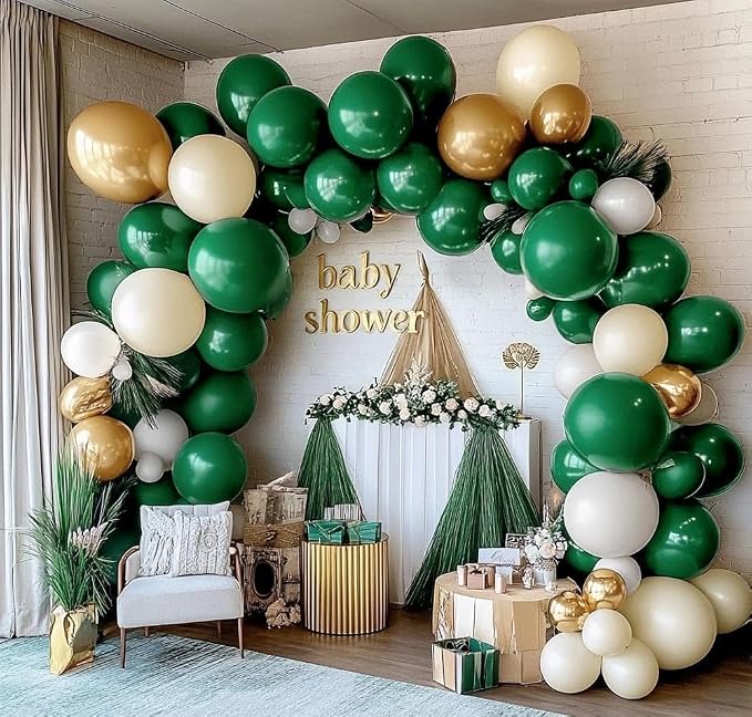Dark Green Balloons Double Stuffed Emerald Forest Green Balloon Arch Different Sizes 18/12/5in Metallic Balloons for Jungle Birthday Baby Shower Graduation Day Decorations