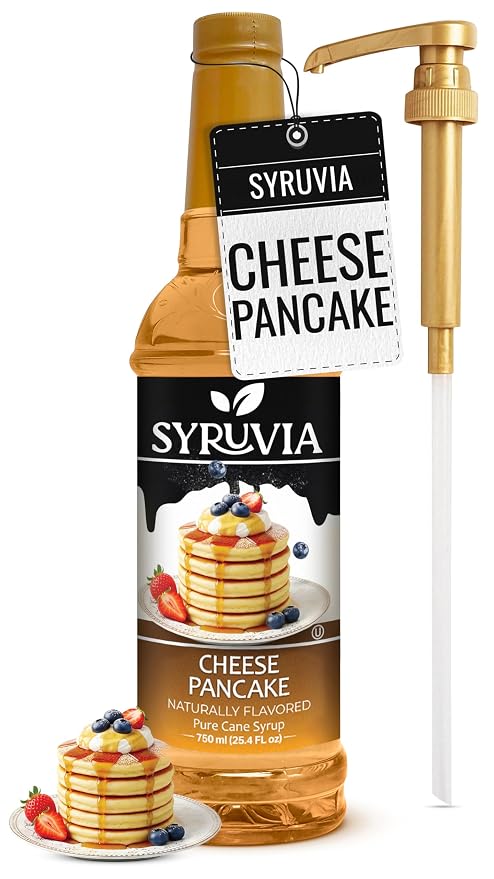 Syruvia Cheese Pancake Syrup, Naturally Flavored Syrup for Specialty Drinks, Lemonades, Iced Teas, and Desserts – 25.4 fl oz - with Pump