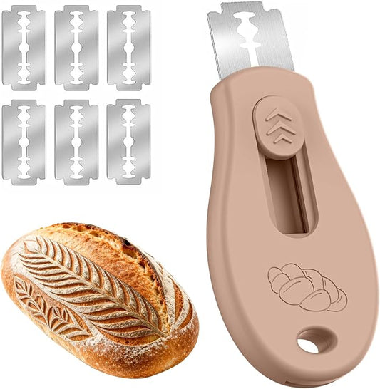 Bread Lame Sourdough Scoring Tool, Extractable & Magnetic Bread Scoring Tool, Scoring Knife for Bread Baking, Bread Razor for Homemade Bread, Sourdough Scorer Tool, Includes 5 Razor Blades-Brown