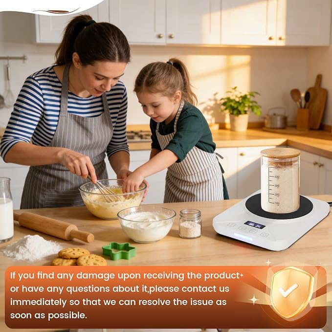 Sourdough Starter Warmer with 1°F Thermostat Control(70-100℉)24H Timer Memory Function Heating Pad for Fermentation, Heating Mat for Home Baking Fits Jars Up to 40oz (White)