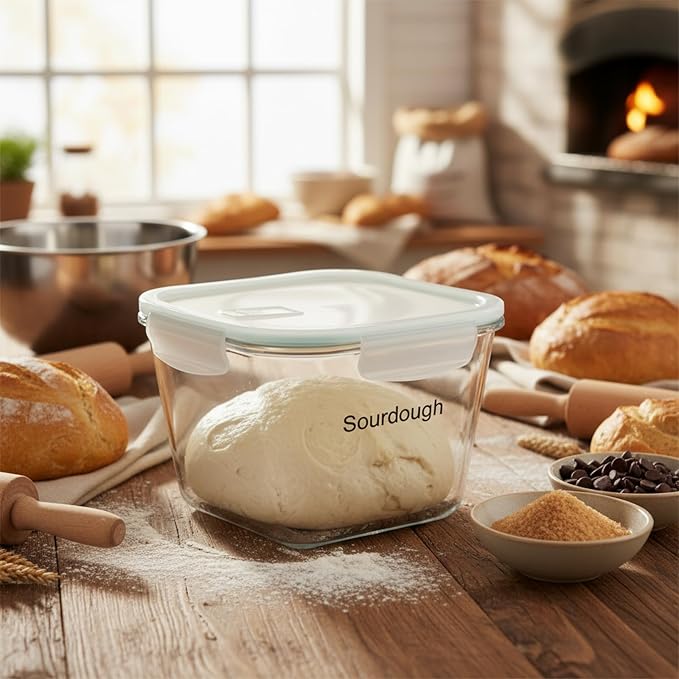 2 Liter Sourdough Starter Jar -Borosilicate Glass Sourdough Jar - Sour Dough Starter Jars for Sourdough with Lid - Large Clear Jars with Wide Mouth - Dishwasher Safe Clear