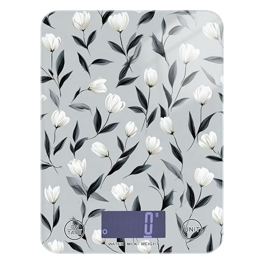 Food Scale Kitchen Scale Food Weight Scales Digital Weight Grams and Ounces Small Electronic Food Scale for Baking Cooking Light Gray Tulip Flowers