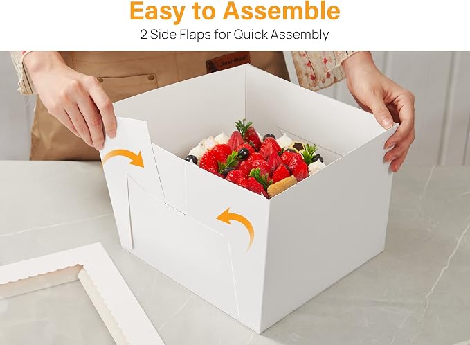 Kootek 15pcs Cake Boxes, 12x12x8 Inches Tall Cake Box with Window, White Bakery Boxes, Large Baking Boxes, Square Cardboard Cake Box for Multi-Layer Cakes, Cake Decorating Supplies for Gift Giving
