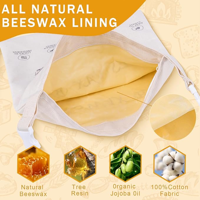 2-Pack Reusable Beeswax Bread Bags for Sourdough & Homemade Bread，Cotton Waxed Bags Keeps Fresh Longer(Navy Bloom)