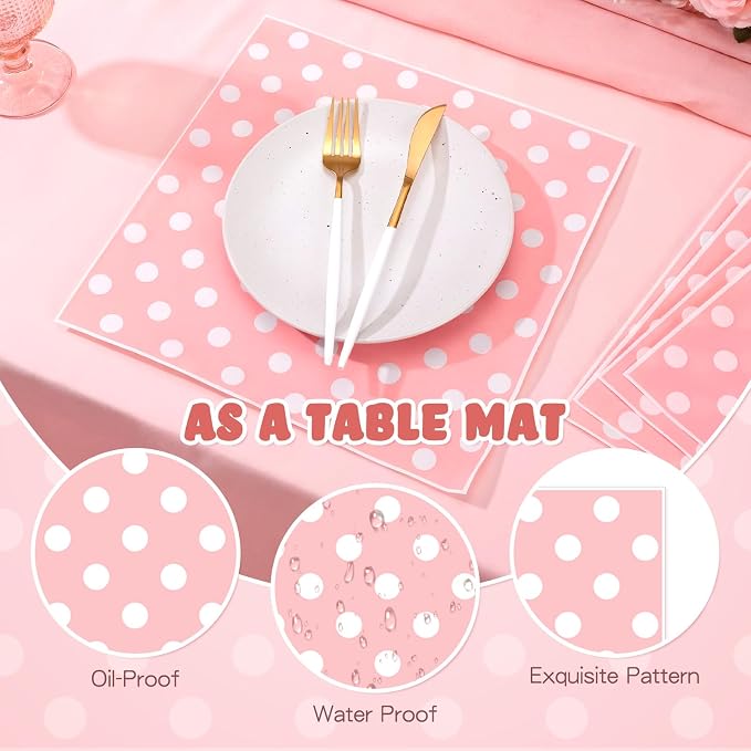 Gersoniel 150pcs Wax Paper Sheet for Food Dot Printed Bakery Tissue Greaseproof Disposable Wrapping Paper for Sandwich Food Picnic Baskets Liner Wedding Birthday Party Supplies(Pink,12x12'')