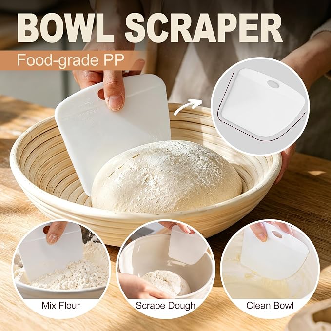2 PCS Dough Scraper, Stainless Steel Bench Scraper with Dual Measuring Scale & Conversion Chart, Bowl Scraper Dough Cutter, Kitchen Scraper for Baking Pastry Bread Pizza Cake, Recessed Storage