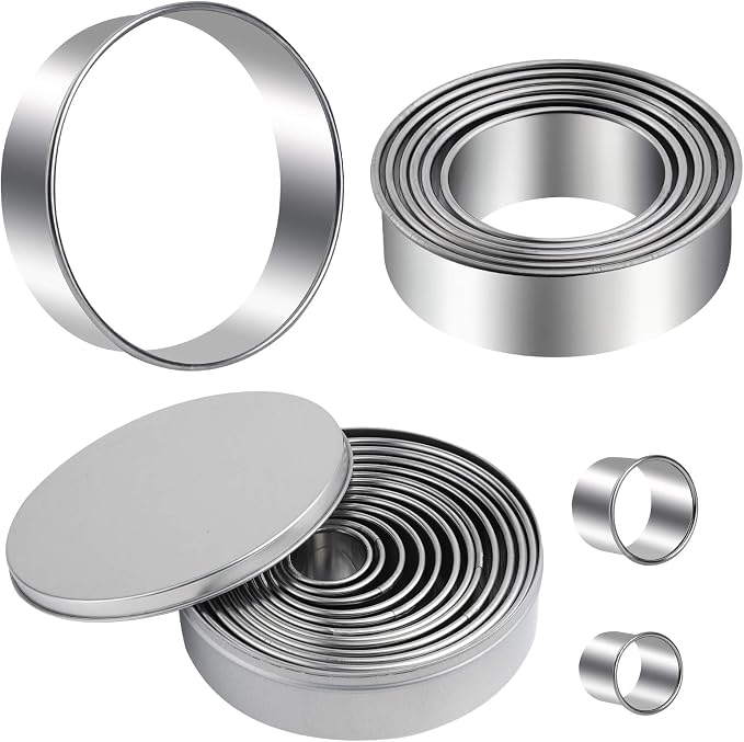Round Cookie Cutters Set 12 Pieces Bistcuit Cookie Cutters Circle Pastry Cutters Round Donut Ring Molds for Baking for Pastries Doughs Doughnuts
