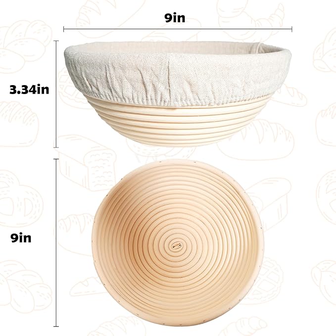 Bread Proofing Basket Set of 2,9 Inch Round Sourdough Bread Baskets Bowls with Bread Lame Bread Making Tools Supplies for Sour dough Baking Fermentation