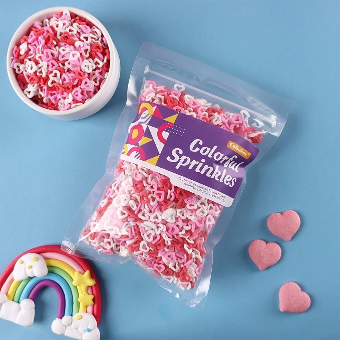 Valentines Sprinkles for cake decorating, 7 oz Heart Sprinkles, Red/Pink/White Love Confetti Sprinkles for Cupcake, Cookies, Ice Cream Topper, Edible Cake Decorationss, Baking Desserts