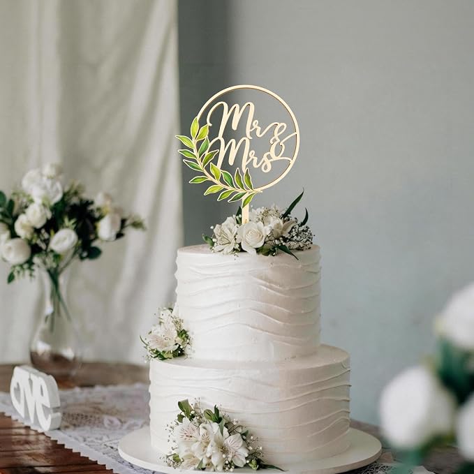 Mr and Mrs Cake Topper, Rustic Wooden Floral