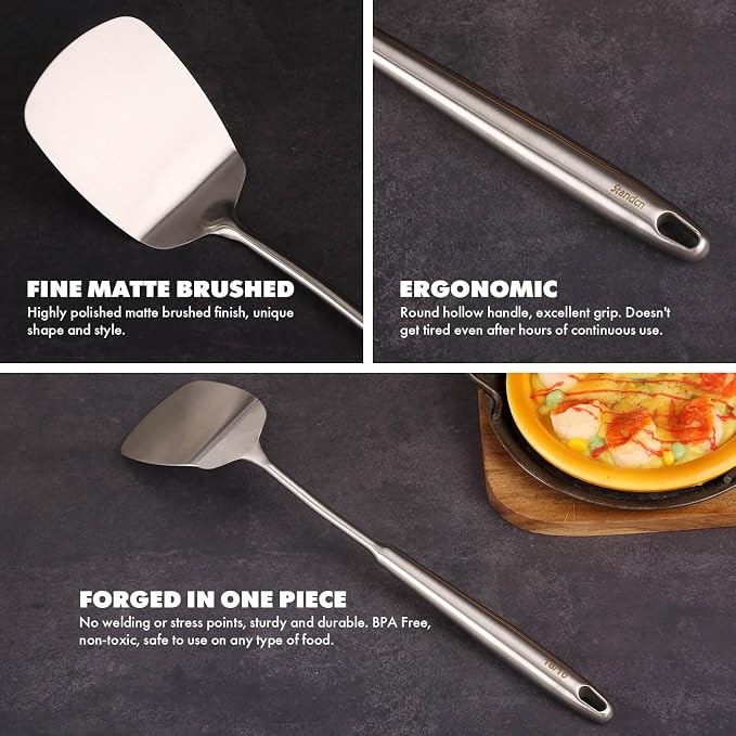 18/10 Stainless Steel Cooking Utensils Set - 16 PCS All Metal Serving Utensils, Kitchen Tools - Whisk, Masher, Fork, Tongs, Solid/Slotted Spoon, Spatula, Turner, Ladle, Skimmer, Pasta, Large Spoon Set
