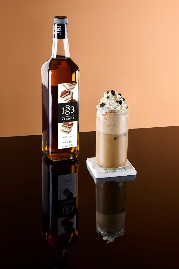 1883 Tiramisu Syrup for Drinks, Made in France, 1 Liter Glass Bottle
