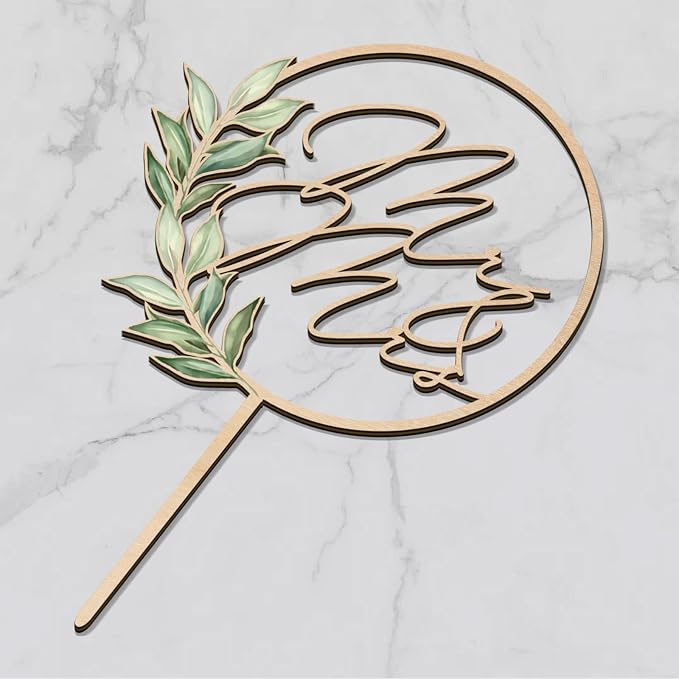 Mr & Mrs Cake Topper in Wood Greeny Wedding Cake Topper Decoration
