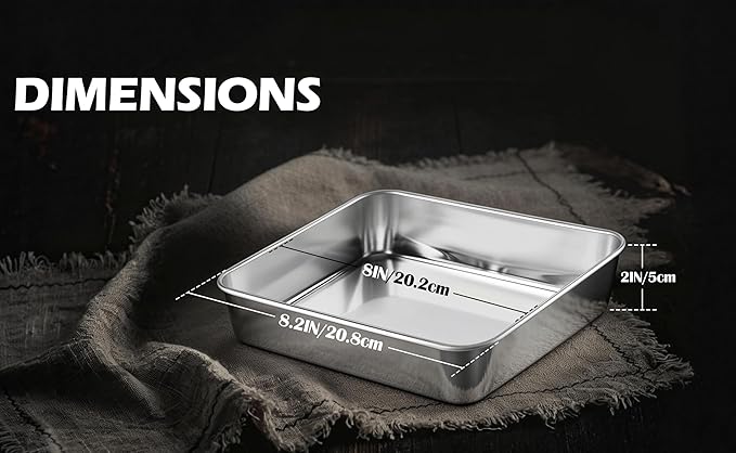Leonyo Stainless Steel 8x8 Baking Pan, 4 Pack Metal 8IN x 8IN Square Cake Pans, Commercial Brownie Pans Baking Dish for Cornbread, Banana Bread, Lemon Bars, Dishwasher Safe