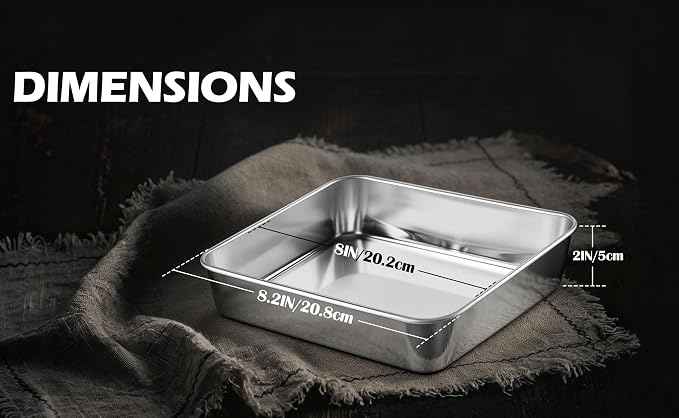 Leonyo Stainless Steel 8x8 Baking Pan, 8 Pack Metal 8IN x 8IN Square Cake Pans, Commercial Brownie Pans Baking Dish for Cornbread, Banana Bread, Lemon Bars, Dishwasher Safe