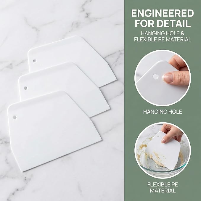 3-Piece Dough Scraper, Trapezoidal Plastic Scraper, 6.1x4.1 Inches | for Pizza Pastry Dough, Cake, Pastry