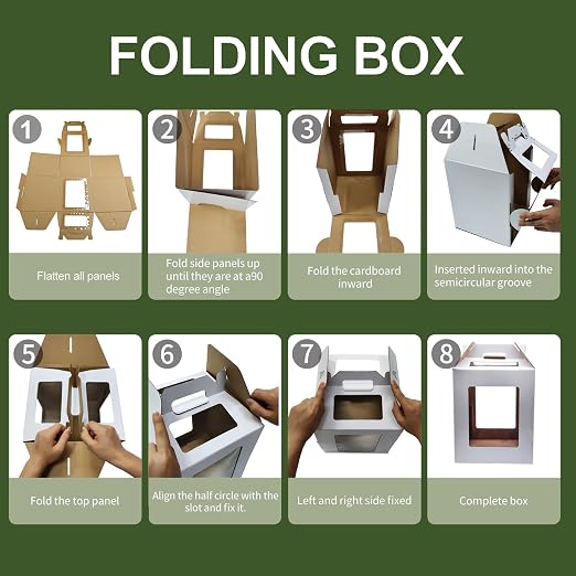 KBG Tall Cake Boxes for Tier Cakes 6pcs 14x14x16 and 16x16x18 Inches With Window With Handle,Disposable Large Cake Box for Wedding Cake Safe Transport Box