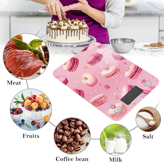 Food Scale Kitchen Scale Food Weight Scales Digital Weight Grams and Ounces Small Electronic Food Scale for Baking Cooking Pink Macarons Stars