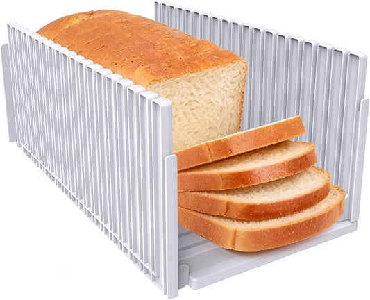 New Upgrade Bread Slicer for Homemade Breads,Bread Slicing Guide Adjustable Width, Foldable Portable Bread Cutter,Perfect Loaf Slices Every Time! Suitability for Homemade Bread, Bagel, Cakes(White)