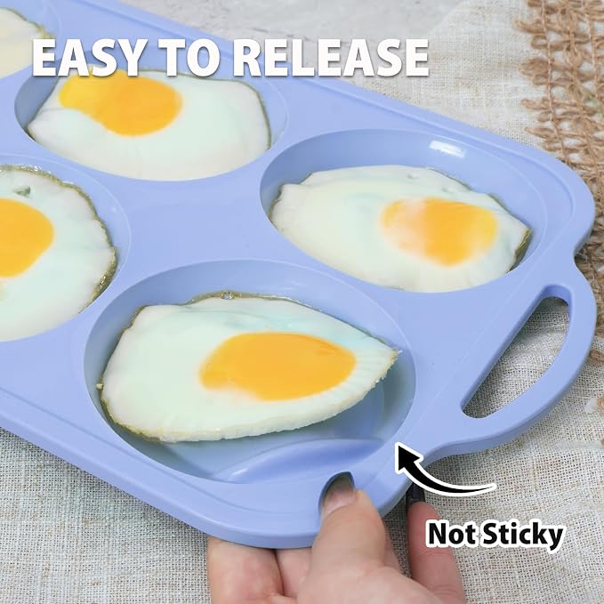 Nonstick Silicone Muffin Top Pan: 2 Pcs 6-Cavity 4 Inch Jumbo Silicone Egg Mold with Metal Frame for Baking Breakfast Sandwich Hamburger Buns Whoopie Pie Egg Bites - Easy Clean Oven Safe - Light Blue