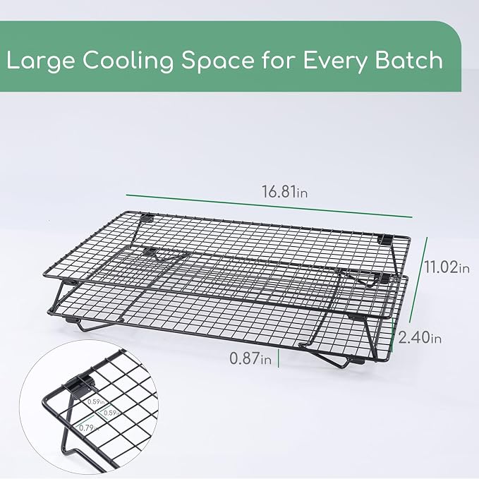 Cooling Racks for Baking 2 Pack, 17 x 11 Inch Black Collapsible Wire Racks with Folding Legs, Rust-Resistant Finish, Large Cookie Rack for Holiday Cookies, Bread and Small Kitchens