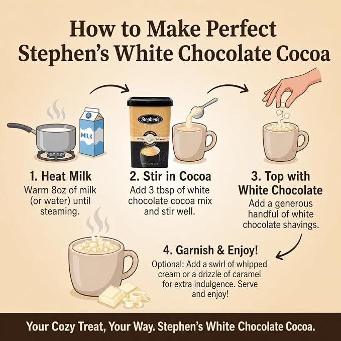 Stephen's Gourmet White Chocolate Hot Cocoa Mix, Rich & Creamy Premium Hot Chocolate, 14 oz (Pack of 6)