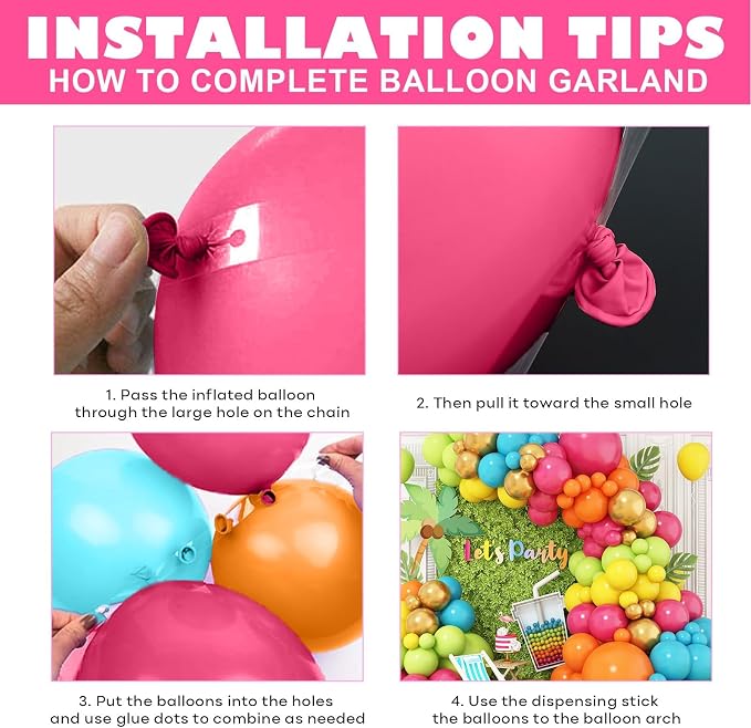 Hawaiian Balloon Arch Kit, 108 Pcs Tropical Balloon Garland with Hot Pink Orange Teal Green Yellow Latex Balloons Metallic Gold for Birthday Baby Shower Pool Beach Summer Party Decorations