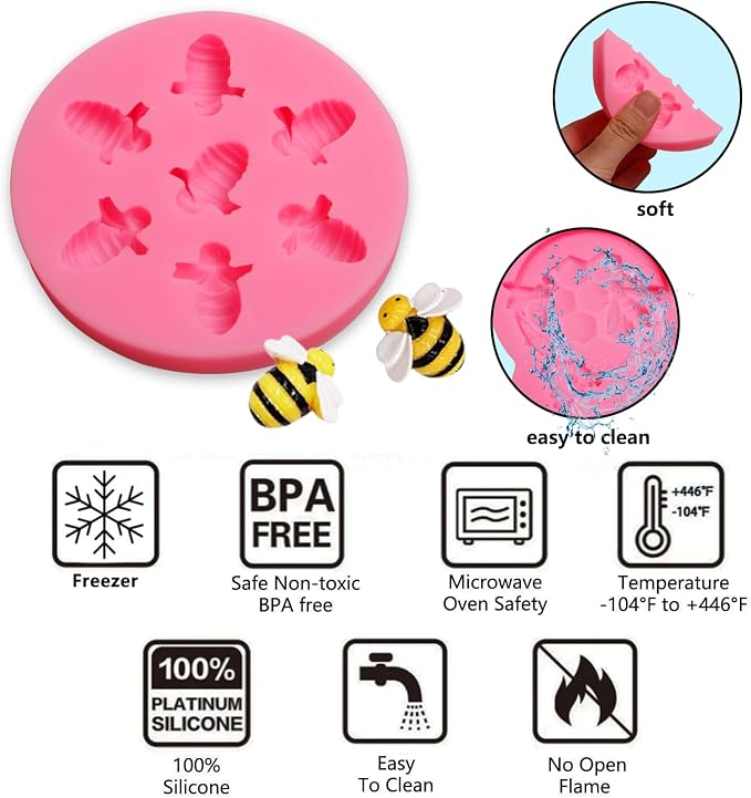 Honeycomb Silicone Chocoolate Molds, 5 Packs HoneyBee Fondant Molds for Honey Theme Cake Decoration, Cupcake Tooppers for Birthday Wedding Party Clay Resin