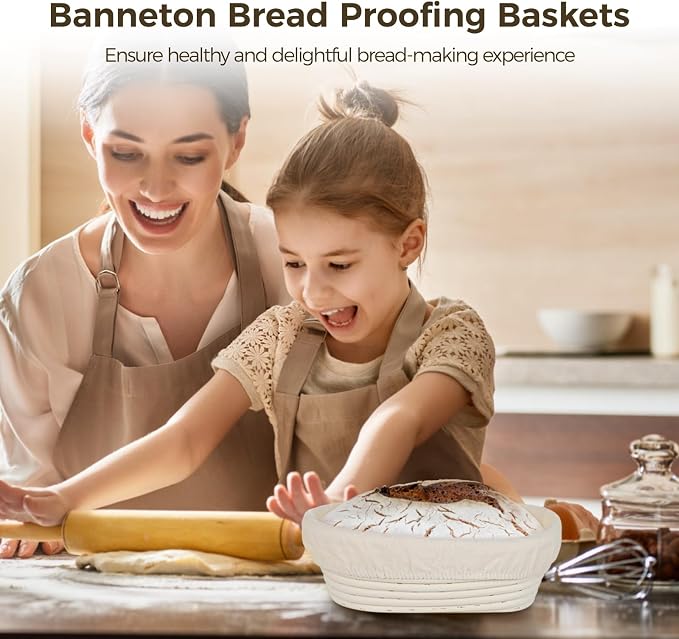 8 Pcs Banneton Bread Proofing Baskets, 10" Oval Sourdough Baking Bowls with Removable Cloth Liners, Rattan Bread Baskets for Even Fermentation, Ideal for Beginners and Pros
