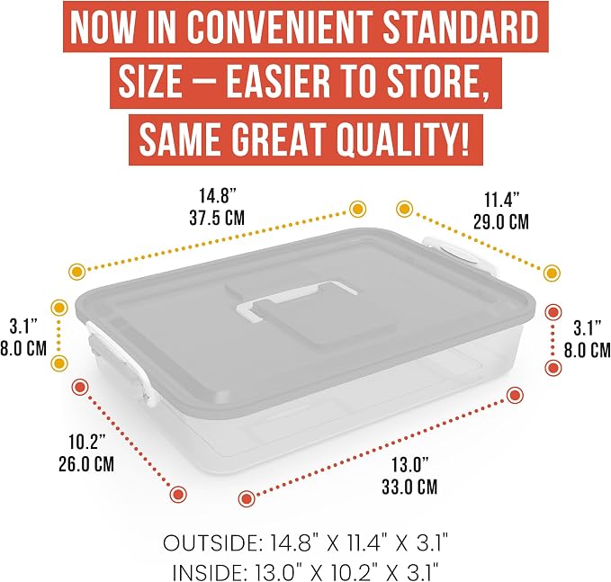 Chef Pomodoro Pizza Dough Proofing Box, 14 x 11-Inch, Preparation Container with Lid, Fits 4-6 Proofing Balls, Household Pizza and Bread Dough Tray With Convenient Carry Handle (Grey, 2-Pack)