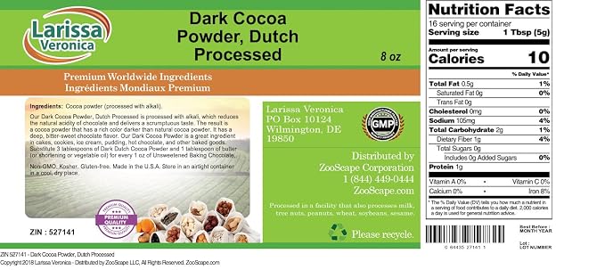 Dark Cocoa Powder, Dutch Processed (8 oz, ZIN: 527141) - 2 Pack