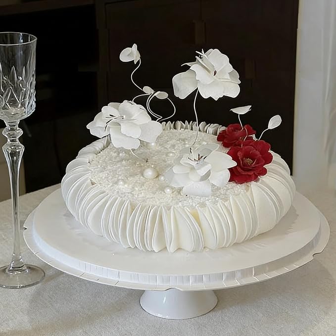 60PCS/80PCS Wafer Paper Round Pieces 3D Spherical Cake Edges Rice Paper Swan Rose Flower Round Cupcake Decoration Inserts (80, White, Large)