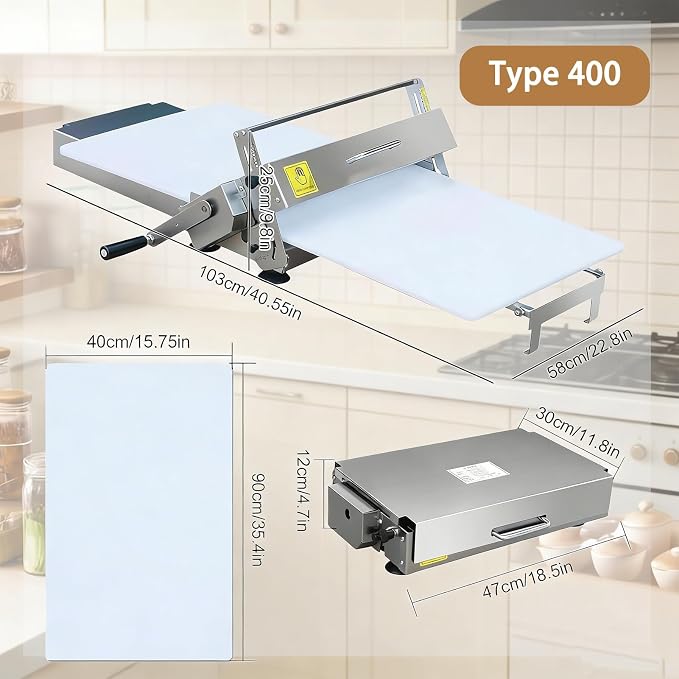 Stainless Steel Manual Dough Sheeter for Home & Commercial Use, Foldable Pastry Roller with Adjustable Thickness 0-25mm, Ideal for Pizza, Croissant, and Pastry Making