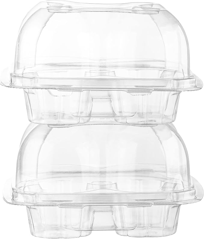 Plastic Cupcake Containers Boxes | 4 Compartment – 50 Pack | Disposable High Dome Cupcake Holder With Lid Bulk | Extra Sturdy And Stackable Cupcake Boxes | Durable Muffin Packaging Transporter To Go
