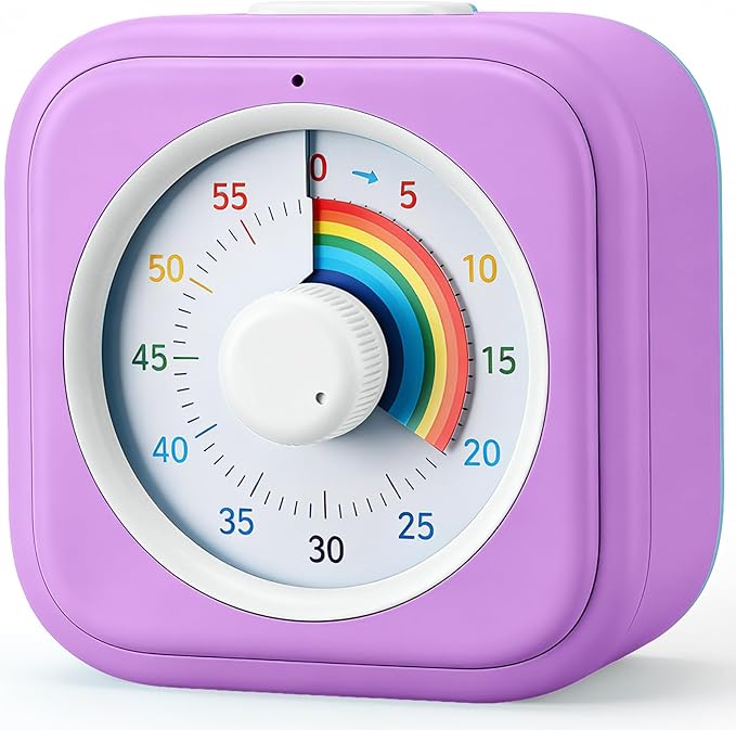 Rainbow Visual Timer for Kids, 60 Minute Silent Countdown Clock with Color Disk, Time Management Tool for ADHD, Classroom, Kitchen, Office, Study, Pomodoro