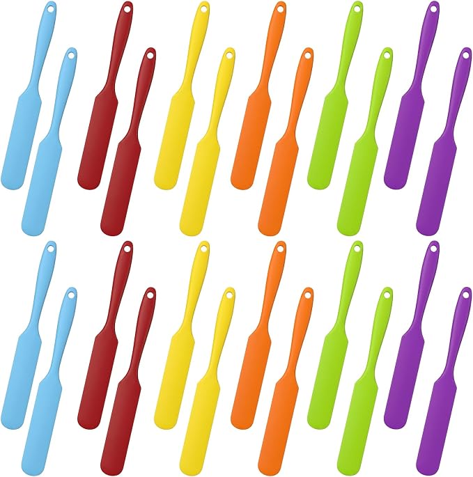 24Pcs Jar Spatula, Silicone Jar Scraper with Long Handle, Jam Spreader Cake Cream Butter Spatulas, Small Silicone Spatula, Jars Blender Waxing Sticks Large with Slant for Hard Wax