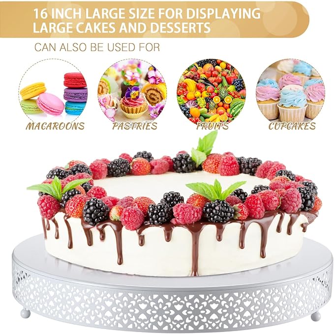 Wenqik Cake Stand 16 Inch Round Metal Cupcake Dessert Wedding Cake Stand Cookies Display Holder Fruit Serving Tray for Table Wedding Birthday Anniversary Party(White)
