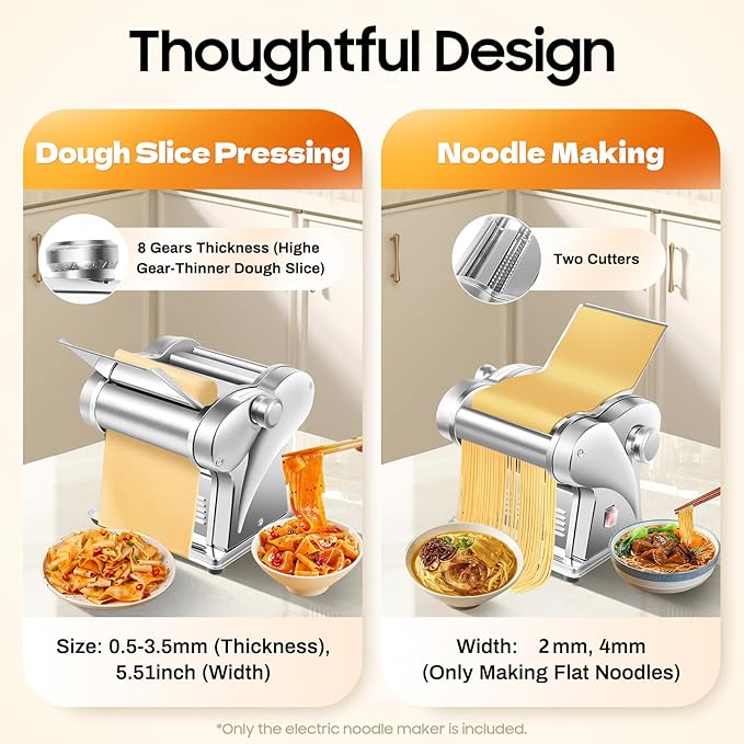 Electric Pasta Maker, 135W 110V Electric Dough Roller Sheeter Commercial Stainless Steel Noodle Maker Dough Sheeter Automatic Noodle Machine with 8 Gears Adjustable for Homes Hotels Breakfast Shops