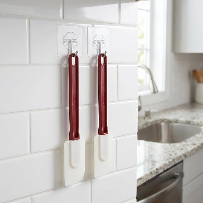 4 Pack Silicone Spatula Set with 2 Hooks, Long Handle Kitchen Scrapers