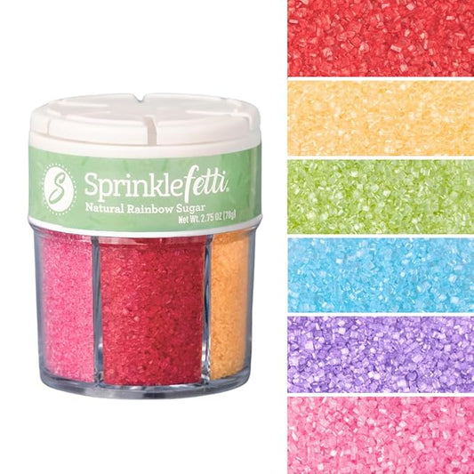 Sweets Indeed Dye Free Rainbow Decorating Sugar 6 Cell Jar – No Artificial Dyes Colored Sugar Crystals for Baking & Decorating Cupcakes, Cookies, Cakes & Desserts – 2.75 ounces