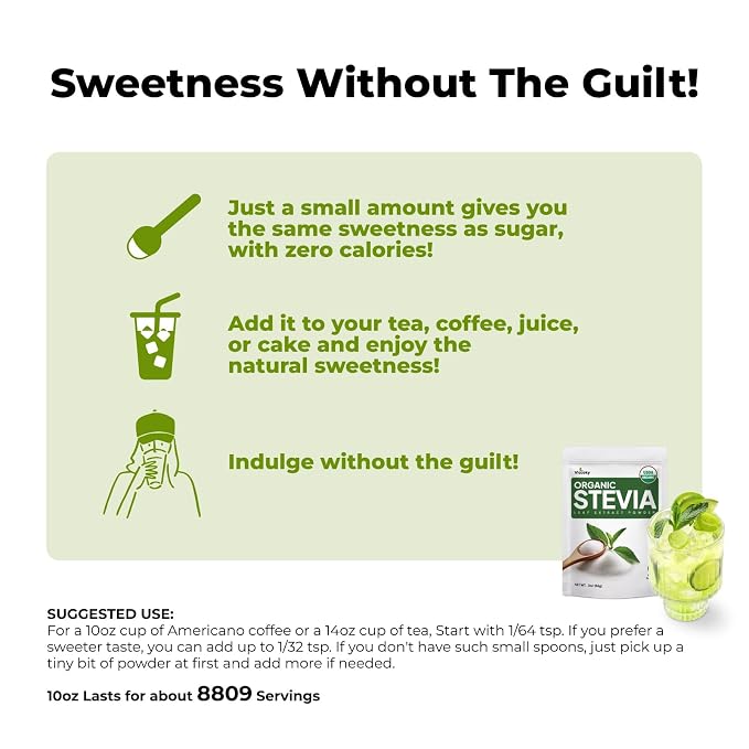Viccoky Organic Stevia Powder 13oz (370g), Pure Stevia Extract Powder, Sugar-Free & 0 Calories, No Additives, Sugar Substitute, Natural Sweetener