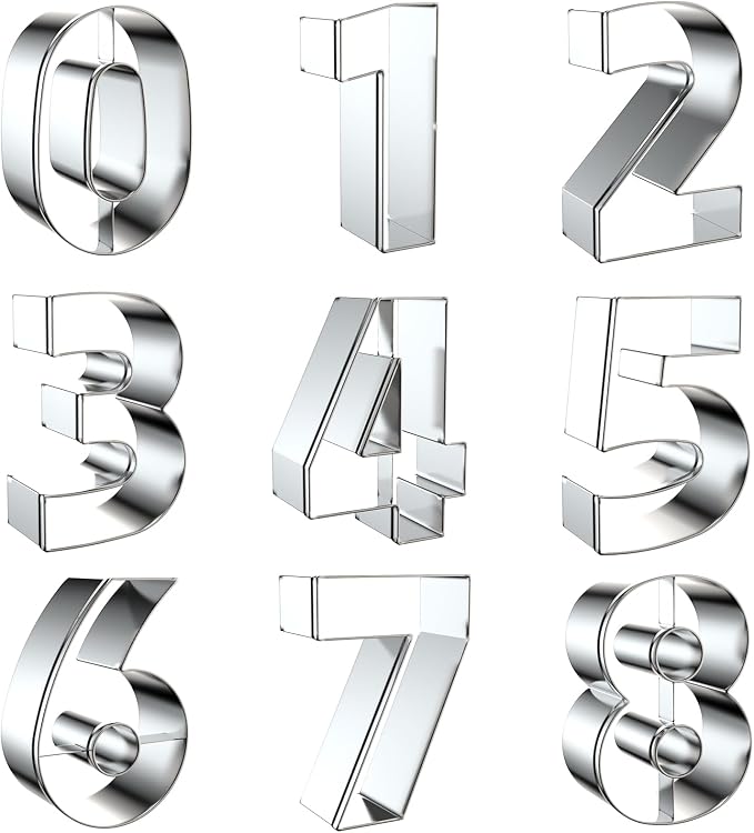 2 Inch Number Cookie Cutter Set - 9 Piece Small Numbers #0#1#2#3#4#5#6 (#9) #7#8 Shapes Mold - Stainless Steel