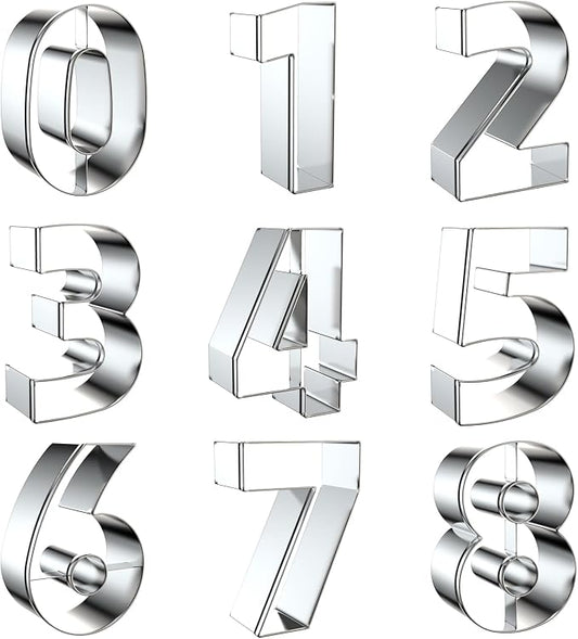 2 Inch Number Cookie Cutter Set - 9 Piece Small Numbers #0#1#2#3#4#5#6 (#9) #7#8 Shapes Mold - Stainless Steel