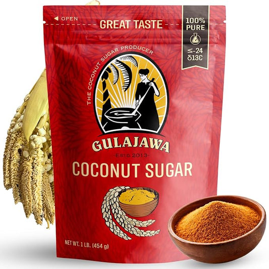 GULAJAWA Javanese Coconut Sugar - Single Origin, Pure Coconut Palm Sugar | Complex Caramel Notes for Coffee, Tea Lattes, Baking, Thai Cooking & Dry Rub Seasonings | Low GI Natural Sweetener - 1LB