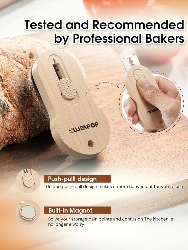 CLUEAPOP Extractable & Magnetic Bread Lame Dough Scoring Tool - Professional Sourdough Scoring Tool - Sourdough Bread Baking & Bread Scoring Tool - Scoring Patterns Booklet & 5 Razor Blades